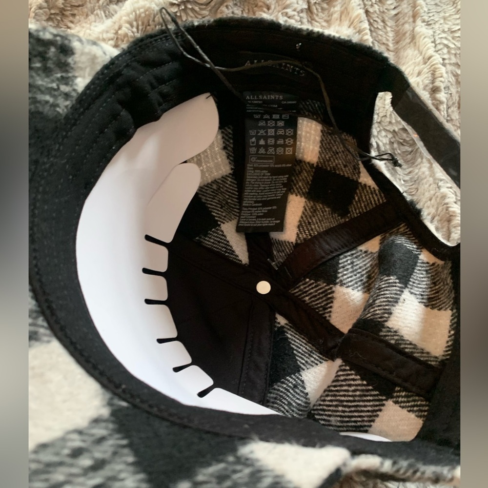 AllSaints Black and White Check Adjustable Baseball Cap, NWOT - Picture 2 of 4